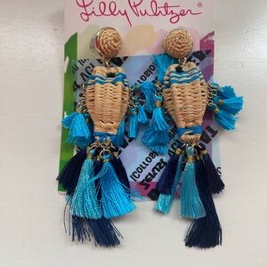 Lilly Pulitzer Blue and Tan Tassel Earrings